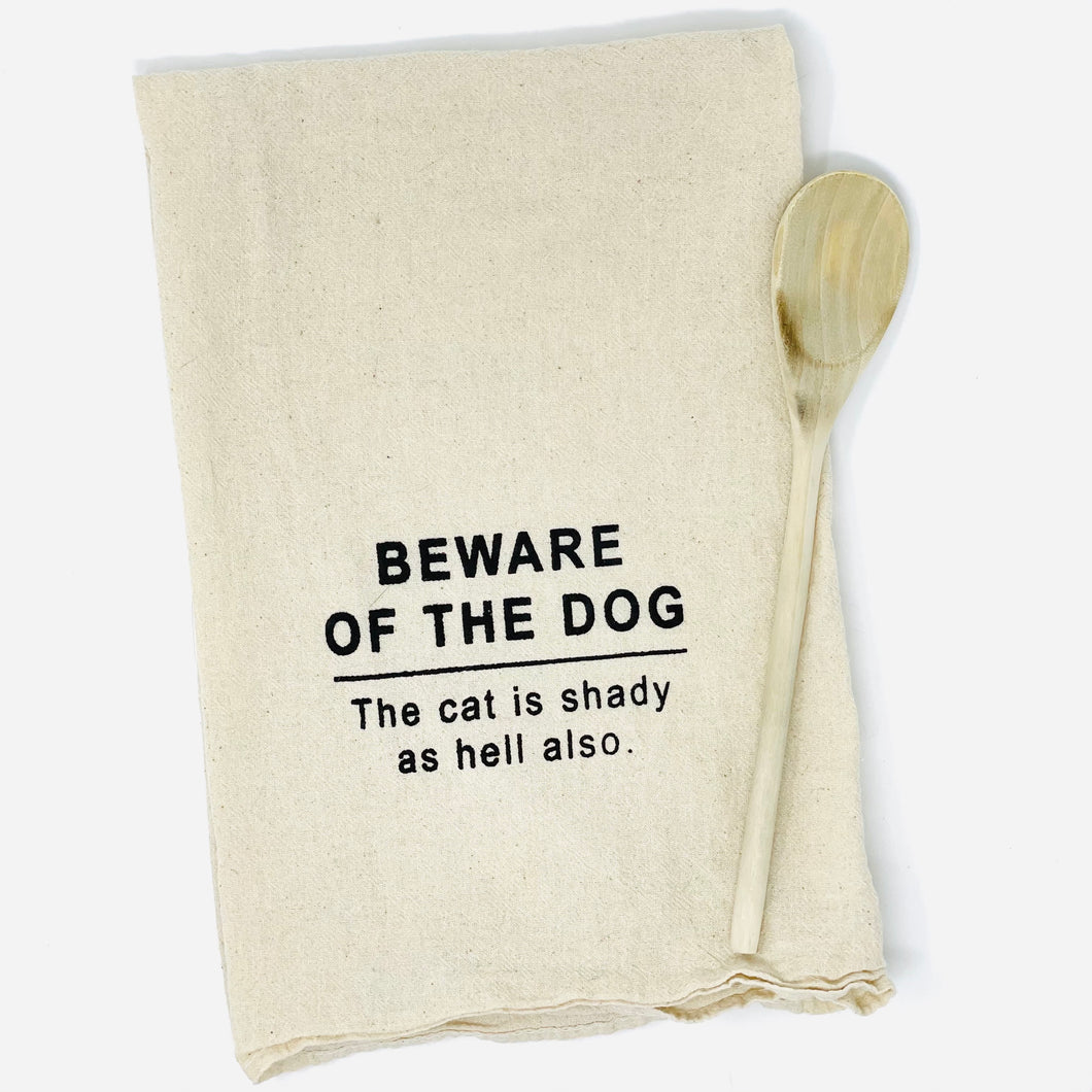 Beware of Dog & Shady Cat Tea Towel