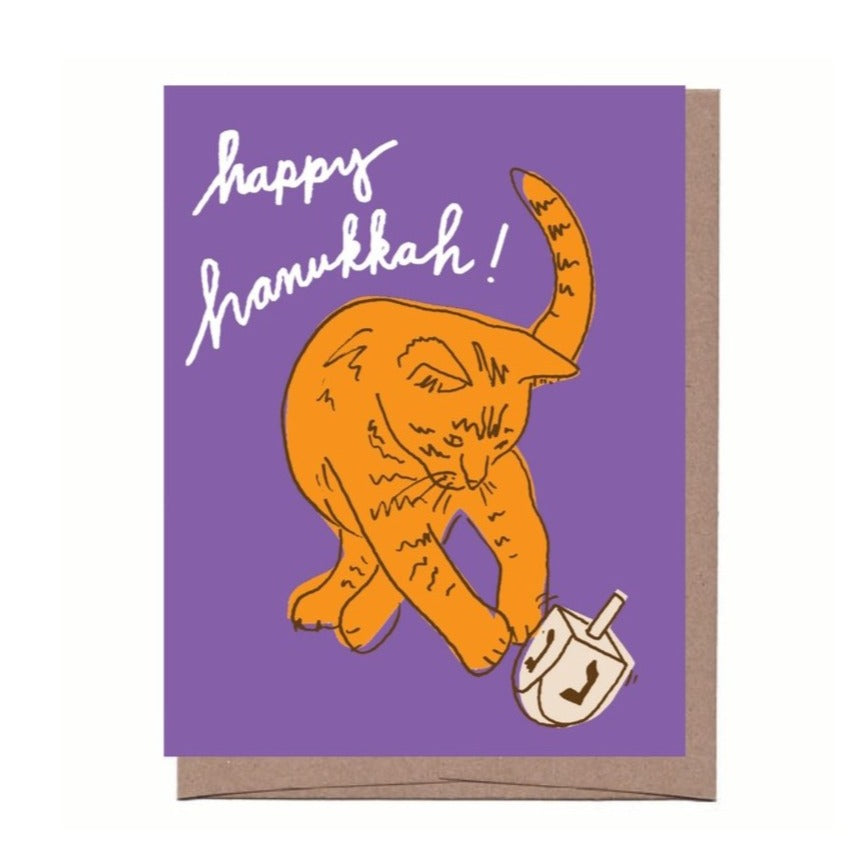 Dreidel Cat Hanukkah Card